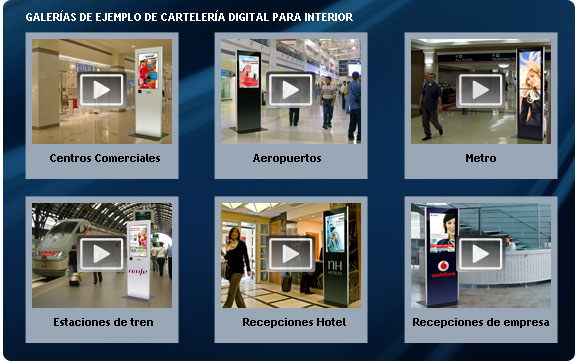 Galer&iacute;a de videos de carteler&iacute;a digital publicitaria de interior