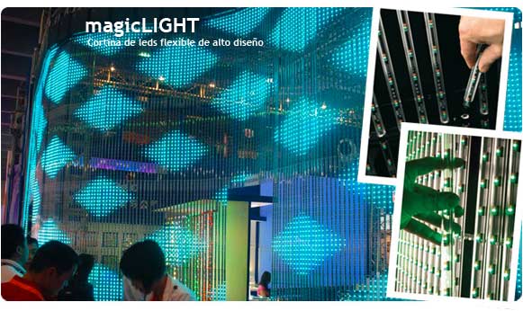 Nuestras cortinas de leds flexibles magicLIGHT son las de mayor coeficiente de transparencia del mercado.