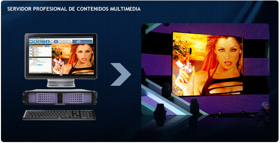Ordenador de control de contenidos de gama alta para pantallas de leds.