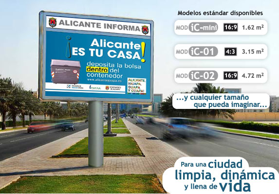 Pantalla de los sistemas de informaci�n municipal din�micos: para una ciudad limpia, din�mica y llena de vida.